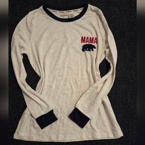 Dearfoams Mama Cozy Comfort White and Navy Shirt Long Sleev L Size Small